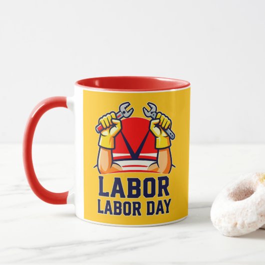 Labor Day Strong Worker Pride Illustration マグカップ (ドーナツ)