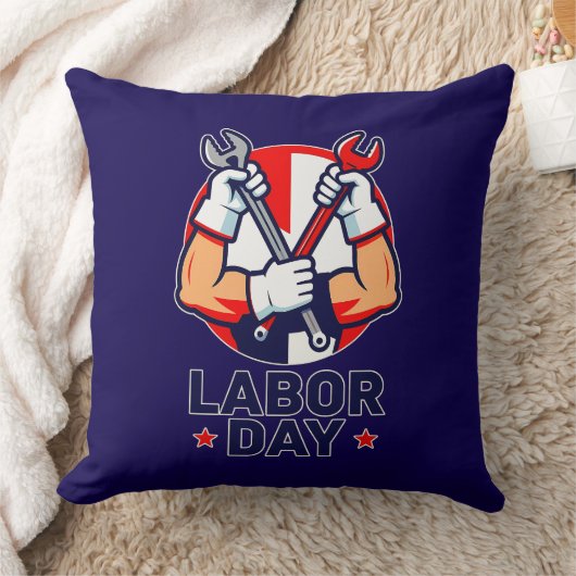 Labor Day Tools Crossed Worker Design クッション (ブランケット)