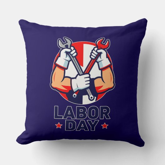 Labor Day Tools Crossed Worker Design クッション (正面)