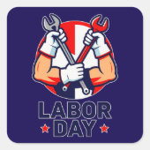 Labor Day Tools Crossed Worker Design スクエアシール (正面)