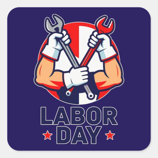 Labor Day Tools Crossed Worker Design スクエアシール (正面)