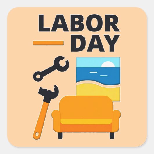 Labor Day Work Hard Relax Design with Tools スクエアシール (正面)