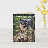 Labradoodle小、4インチx 5.6インチ折り畳みグリーティングカード カード (黄色い花)