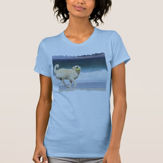 Labradoodle -ビーチの幸せな日 tシャツ (正面)