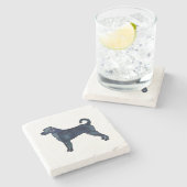 Labradoodle Doがシルエット黒水色を生み出す ストーンコースター (横)