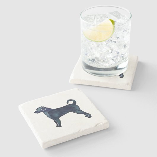 Labradoodle Doがシルエット黒水色を生み出す ストーンコースター (横)