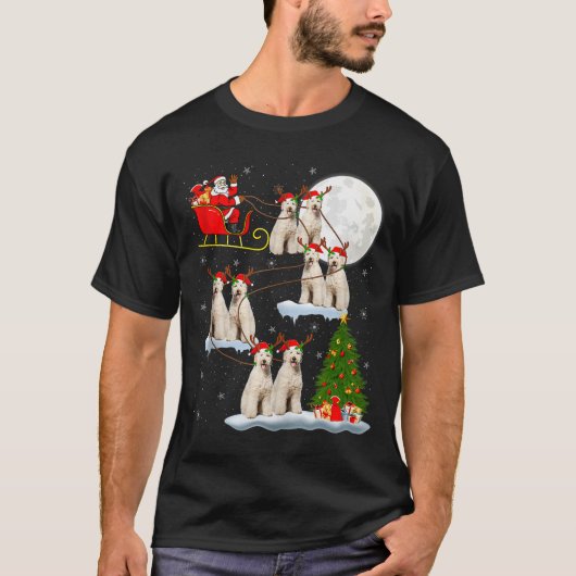 Labradoodle Dog Santa Sleigh Flying Funny Magical Tシャツ (正面)