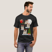 Labradoodle Dog Santa Sleigh Flying Funny Magical Tシャツ (正面フル)