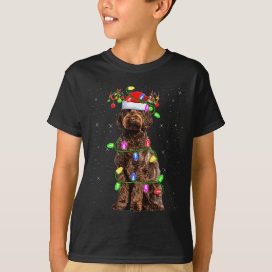 Labradoodle Dog Xmas Lighting Santa Labradoodle Ch Tシャツ (正面)