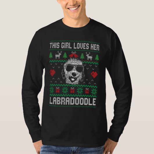 Labradoodle Girl Cool Ugly Christmas for Dog Mom Tシャツ (正面)