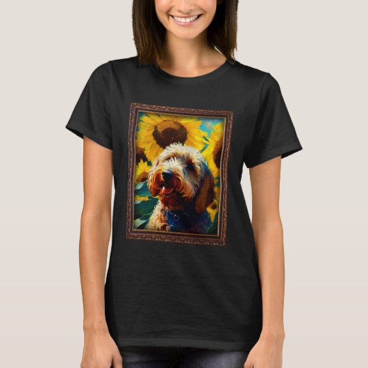 Labradoodle Painting Sunflower Flower Mom Women Fl Tシャツ (正面)