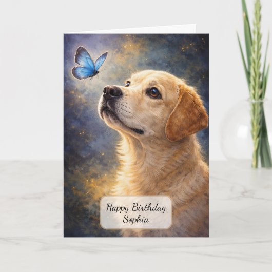 Labrador and Blue Butterfly カード (正面)