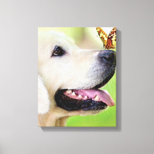 Labrador And Butterfly Throw Pillow キャンバスプリント (正面)