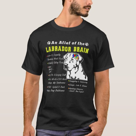 Labrador Brain Black Yellow Chocolate Lab Tシャツ (正面)