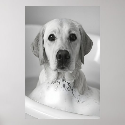 Labrador Bubble Bath Print, Funny Dog Bathroom Art ポスター (正面)