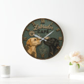 Labrador Café Coffee Lovers Vintage ラージ壁時計 (ホーム)