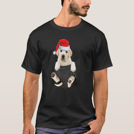 Labrador Christmas In Pocket Santa Hat Labrador Ch Tシャツ (正面)