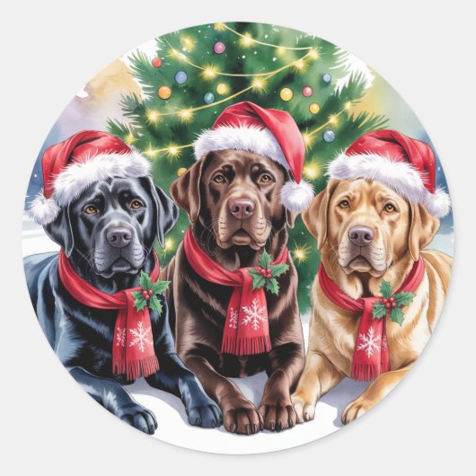 Labrador Christmas Sticker ラウンドシール (正面)