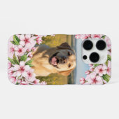 Labrador custom photo with cherry blossom wreath iPhoneケース (裏面横)