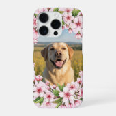 Labrador custom photo with cherry blossom wreath iPhoneケース (裏面)