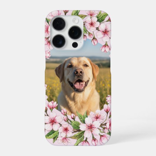 Labrador custom photo with cherry blossom wreath iPhoneケース (裏面)