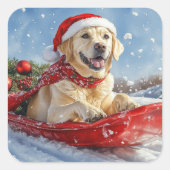 Labrador Dog in Sledge Let it Snow Christmas スクエアシール (正面)