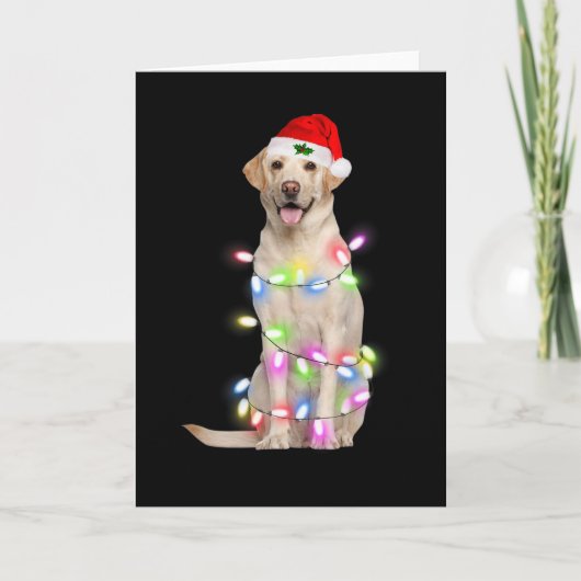 Labrador Dog Santa Christmas Tree Lights Xmas Boys カード (正面)