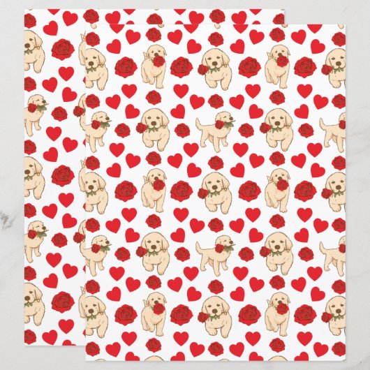 Labrador Dog Valentines Scrapbook Paper in White (正面/裏面)