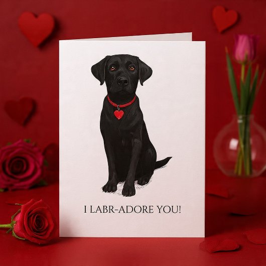  Labrador Dog With Love Heart Adore You カード