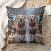 Labrador Dogs Christmas Snow Holiday クッション (ブランケット)