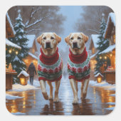 Labrador Dogs Christmas Snow Holiday スクエアシール (正面)