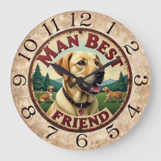  Labrador  Grandchildren's Gift for Grandparents ラージ壁時計 (正面)