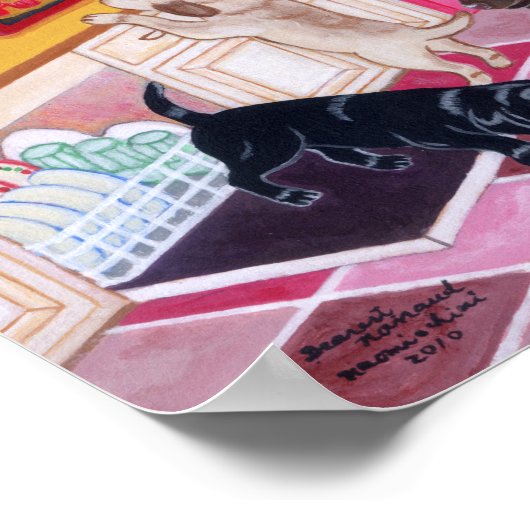 Labrador Kitchen Party Artwork ポスター (角)