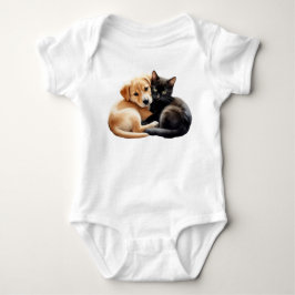 Labrador Puppy with Cute black kitten ベビーボディスーツ