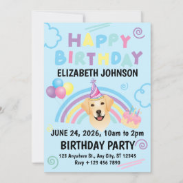 Labrador Retriever Birthday Party Invitation Blue 招待状