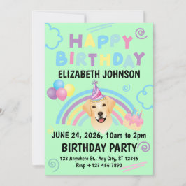 Labrador Retriever Birthday Party Invitation Green 招待状