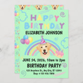 Labrador Retriever Birthday Party Invitation Green 招待状 (正面/裏面)