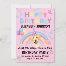 Labrador Retriever Birthday Party Invitation Pink 招待状