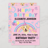 Labrador Retriever Birthday Party Invitation Pink 招待状 (正面/裏面)