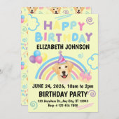 Labrador Retriever Birthday Party Invitation Yello 招待状 (正面/裏面)