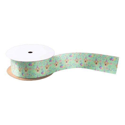 Labrador Retriever Birthday Satin Ribbon in Green サテンリボン (リール)