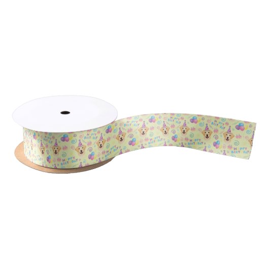 Labrador Retriever Birthday Satin Ribbon in Yellow サテンリボン (リール)