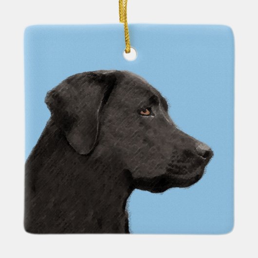 Labrador Retriever Black Painting Original Dog Art セラミックオーナメント (正面)
