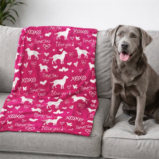 Labrador Retriever Blanket with Heart Doodles  フリースブランケット
