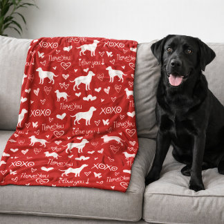Labrador Retriever Blanket with Heart Doodles フリースブランケット