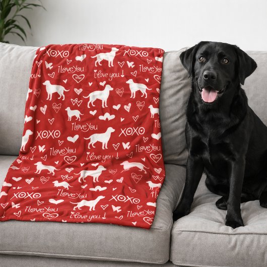 Labrador Retriever Blanket with Heart Doodles  フリースブランケット