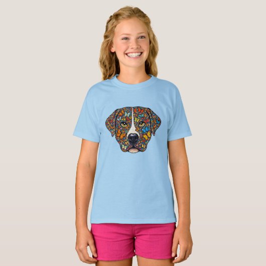 Labrador Retriever Butterfly Kaleidoscope Portrait Tシャツ (正面フル)