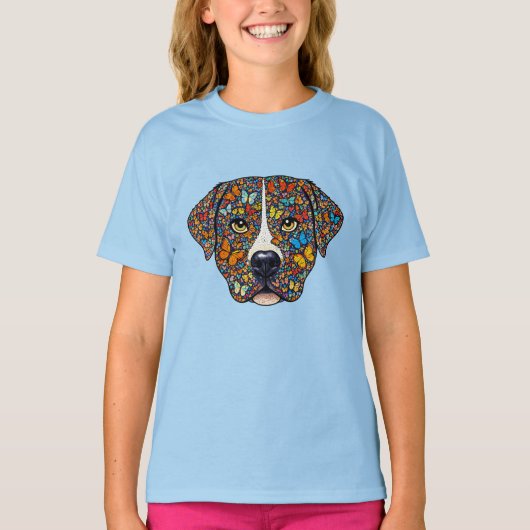 Labrador Retriever Butterfly Kaleidoscope Portrait Tシャツ (正面)