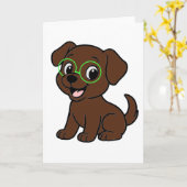 Labrador Retriever Chocolate Lab Cartoon カード (黄色い花)