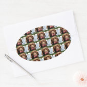 Labrador Retriever Chocolate Tiles BG 楕円形シール (封筒)